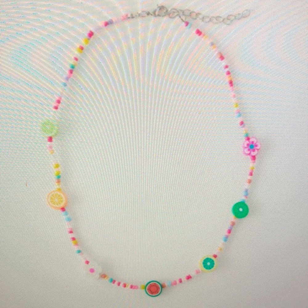 Colorful Beaded Necklace with Fruit Charms